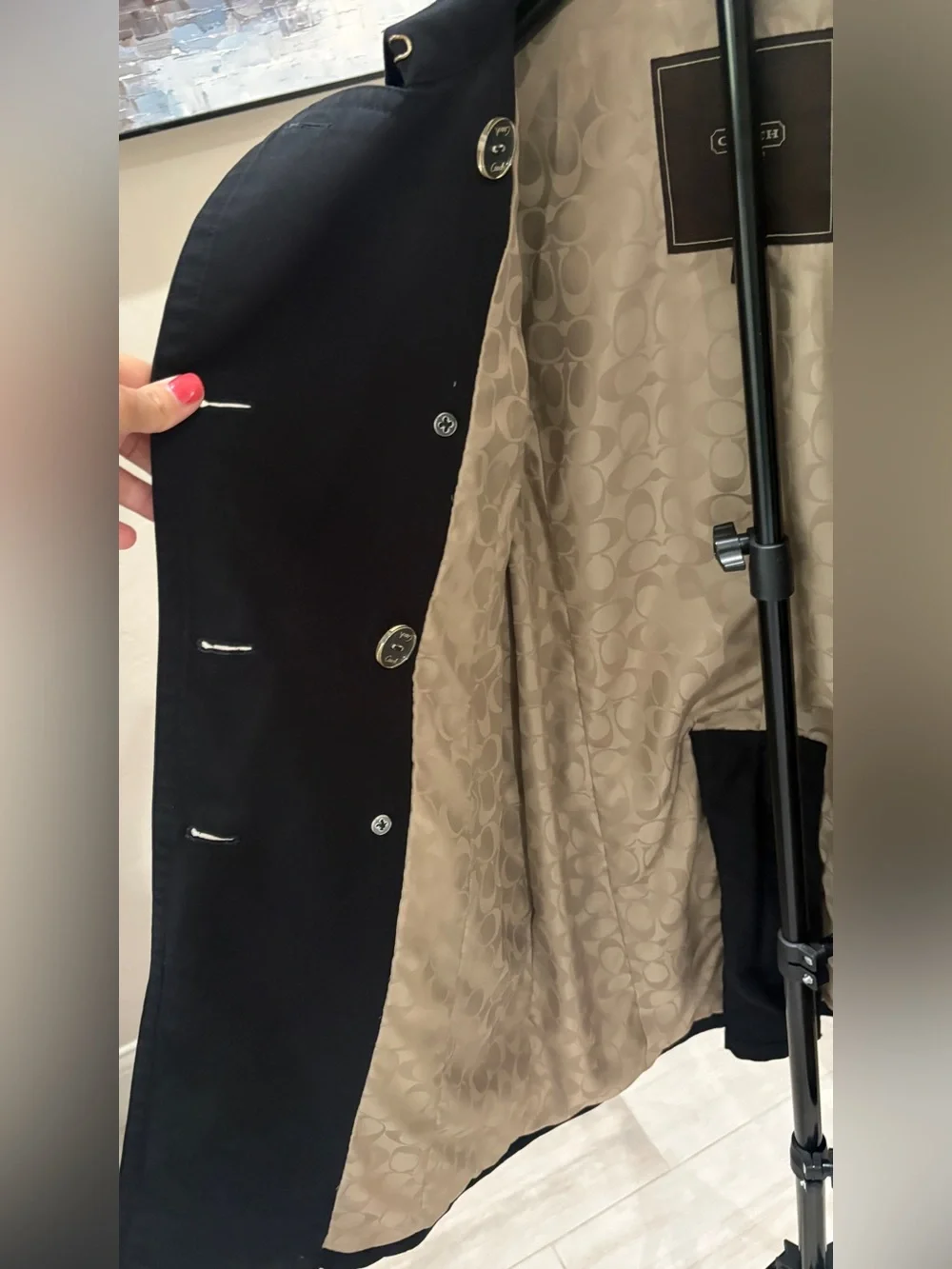 Coach black double-breasted trench coat